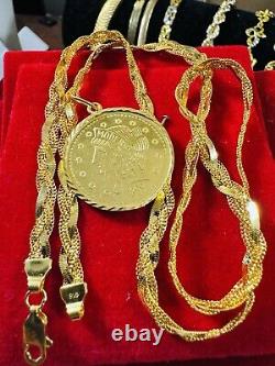 22C 22K 916 Fine Real Solid Gold Women's Coin Set Necklace 18 long 5mm 14.5g