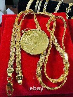 22C 22K 916 Fine Real Solid Gold Women's Coin Set Necklace 18 long 5mm 14.5g