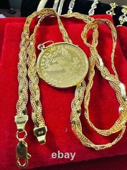 22C 22K 916 Fine Real Solid Gold Women's Coin Set Necklace 18 long 5mm 14.5g