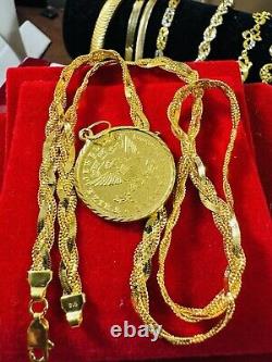 22C 22K 916 Fine Real Solid Gold Women's Coin Set Necklace 18 long 5mm 14.5g