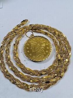 22C 22K 916 Fine Real Solid Gold Women's Coin Set Necklace 18 long 5mm 14.5g