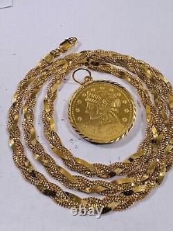 22C 22K 916 Fine Real Solid Gold Women's Coin Set Necklace 18 long 5mm 14.5g