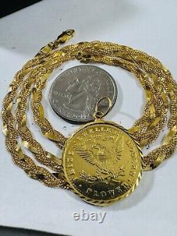 22C 22K 916 Fine Real Solid Gold Women's Coin Set Necklace 18 long 5mm 14.5g