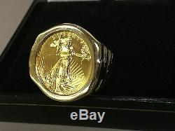 22K-14K FINE GOLD 1/4 OZ LADY LIBERTY COIN in 14k gold Ring