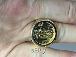 22K-14K FINE GOLD 1/4 OZ LADY LIBERTY COIN in 25 MM 14k gold Ring