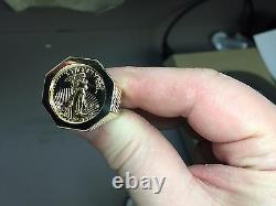 22K-14K FINE GOLD 1/4 OZ LADY LIBERTY COIN in14k gold Ring