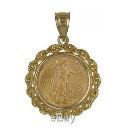 22K 2004 Liberty 5 Dollars 1/10 oz Fine U. S. Gold Coin in 14K Gold Rope Pendant