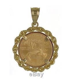 22K 2004 Liberty 5 Dollars 1/10 oz Fine U. S. Gold Coin in 14K Gold Rope Pendant