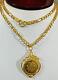22k 916 Fine Real Gold Mens Women's Flower Coin Necklace With 22 Long 14.9g 4mm