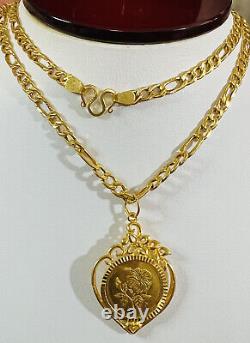 22K 916 Fine Real Gold Mens Women's Flower Coin Necklace With 22 Long 14.9g 4mm