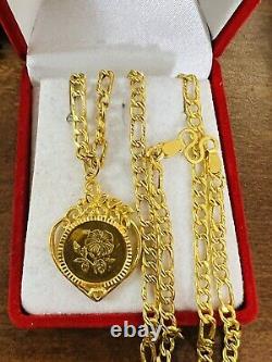 22K 916 Fine Real Gold Mens Women's Flower Coin Necklace With 22 Long 14.9g 4mm