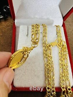 22K 916 Fine Real Gold Mens Women's Flower Coin Necklace With 22 Long 14.9g 4mm