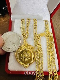 22K 916 Fine Real Gold Mens Women's Flower Coin Necklace With 22 Long 14.9g 4mm