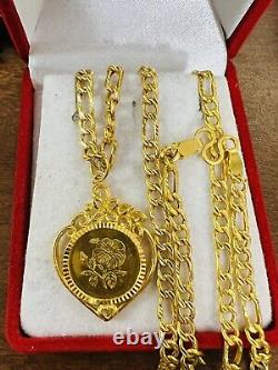 22K 916 Fine Real Gold Mens Women's Flower Coin Necklace With 22 Long 14.9g 4mm