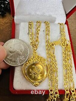 22K 916 Fine Real Gold Mens Women's Flower Coin Necklace With 22 Long 14.9g 4mm