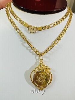 22K 916 Fine Real Gold Mens Women's Flower Coin Necklace With 22 Long 14.9g 4mm