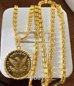 22K 916 Fine Yellow Saudi Dubai Gold Women 20 Long Coin Set Necklace 15g3.2mm