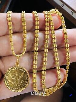 22K 916 Fine Yellow Saudi Dubai Gold Women 20 Long Coin Set Necklace 15g3.2mm