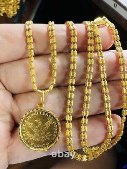 22K 916 Fine Yellow Saudi Dubai Gold Women 20 Long Coin Set Necklace 15g3.2mm