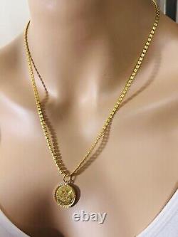 22K 916 Fine Yellow Saudi Dubai Gold Women 20 Long Coin Set Necklace 15g3.2mm