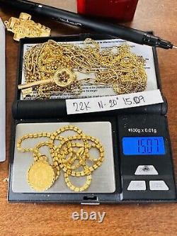 22K 916 Fine Yellow Saudi Dubai Gold Women 20 Long Coin Set Necklace 15g3.2mm