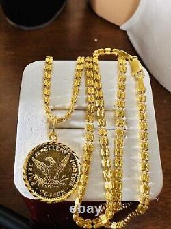 22K 916 Fine Yellow Saudi Dubai Gold Women 20 Long Coin Set Necklace 15g3.2mm