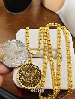 22K 916 Fine Yellow Saudi Dubai Gold Women 20 Long Coin Set Necklace 15g3.2mm