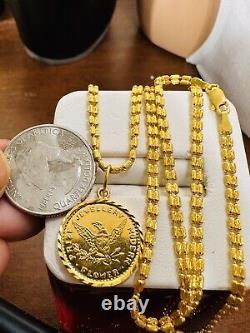 22K 916 Fine Yellow Saudi Dubai Gold Women 20 Long Coin Set Necklace 15g3.2mm