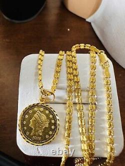 22K 916 Fine Yellow Saudi Dubai Gold Women 20 Long Coin Set Necklace 15g3.2mm