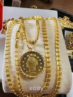 22K 916 Fine Yellow Saudi Dubai Gold Women 20 Long Coin Set Necklace 15g3.2mm