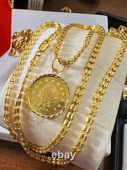 22K 916 Fine Yellow Saudi Dubai Gold Women 20 Long Coin Set Necklace 15g3.2mm