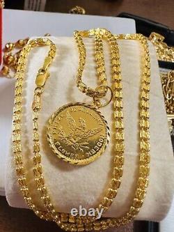 22K 916 Fine Yellow Saudi Dubai Gold Women 20 Long Coin Set Necklace 15g3.2mm