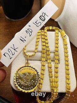 22K 916 Fine Yellow Saudi Dubai Gold Women 20 Long Coin Set Necklace 15g3.2mm