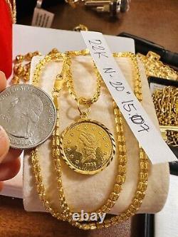 22K 916 Fine Yellow Saudi Dubai Gold Women 20 Long Coin Set Necklace 15g3.2mm