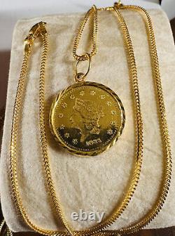 22K 916 PURE Dubai Real Fine Gold Coins Women's Necklace 18 long 1.5mm 7.7g