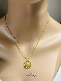 22K 916 PURE Dubai Real Fine Gold Coins Women's Necklace 18 long 1.5mm 7.7g