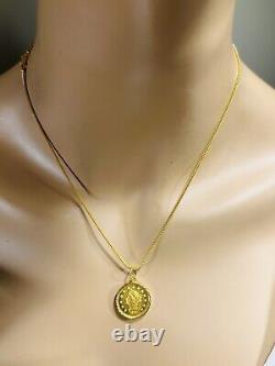 22K 916 PURE Dubai Real Fine Gold Coins Women's Necklace 18 long 1.5mm 7.7g