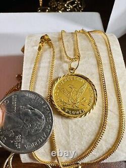 22K 916 PURE Dubai Real Fine Gold Coins Women's Necklace 18 long 1.5mm 7.7g