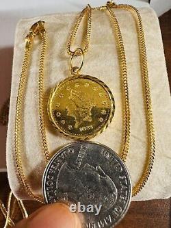 22K 916 PURE Dubai Real Fine Gold Coins Women's Necklace 18 long 1.5mm 7.7g