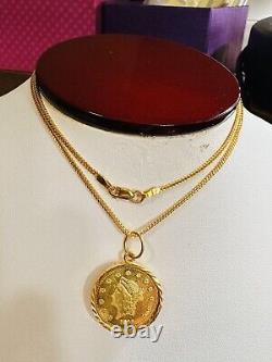 22K 916 PURE Dubai Real Fine Gold Coins Women's Necklace 18 long 1.5mm 7.7g