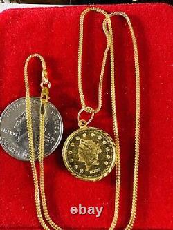 22K 916 PURE Dubai Real Fine Gold Coins Women's Necklace 18 long 1.5mm 7.7g