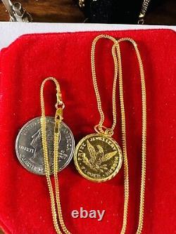 22K 916 PURE Dubai Real Fine Gold Coins Women's Necklace 18 long 1.5mm 7.7g