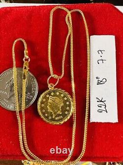 22K 916 PURE Dubai Real Fine Gold Coins Women's Necklace 18 long 1.5mm 7.7g