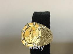 22K FINE GOLD 1/10 OZ LADY LIBERTY COIN. 56 tcw diamond in14k Gold Ring