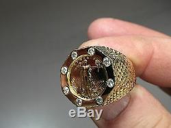 22K FINE GOLD 1/10 OZ LADY LIBERTY COIN. 56 tcw diamond in14k Gold Ring