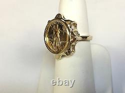 22K FINE GOLD 1/10 OZ LADY LIBERTY COIN in 14K LADIES Yellow Gold Ring