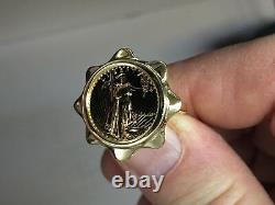 22K FINE GOLD 1/10 OZ LADY LIBERTY COIN in 14K LADIES Yellow Gold Ring