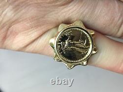 22K FINE GOLD 1/10 OZ LADY LIBERTY COIN in 14K LADIES Yellow Gold Ring