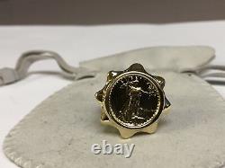 22K FINE GOLD 1/10 OZ LADY LIBERTY COIN in 14K LADIES Yellow Gold Ring