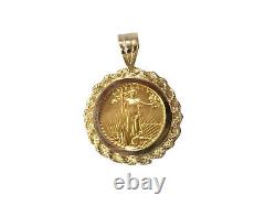 22K FINE GOLD 1/10 OZ LADY LIBERTY COIN set WITH -14K ROPE FRAME PENDANT